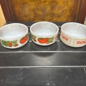 Vintage Glasbake J-2711  Milk Glass  Vegetables Soup Mug Coffee Cup USA Lot Of 3